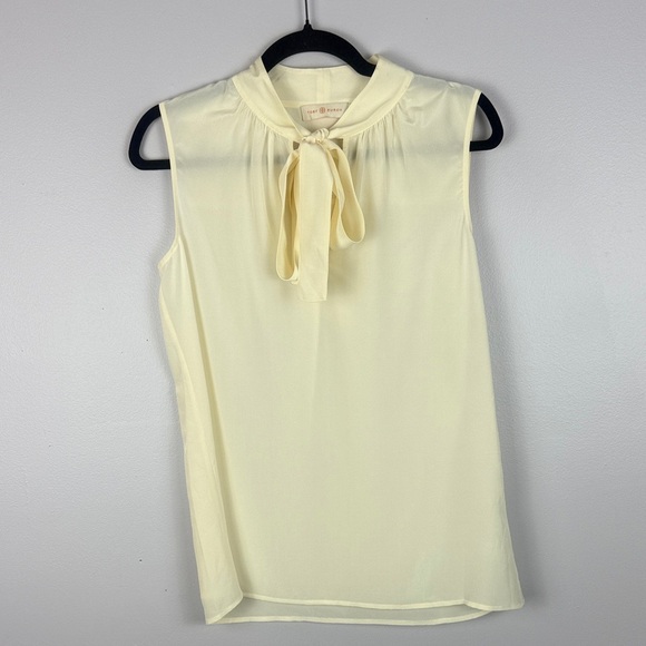 Tory Burch 100% Silk Cream Sleeveless Blouse with Tie Neck - Picture 2 of 9
